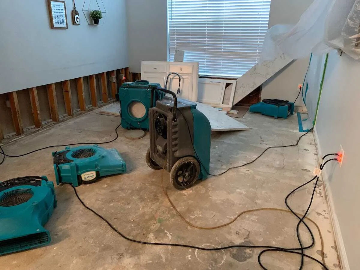 Dehumidifier in flood-cut room for Water Damage Restoration in Prospect